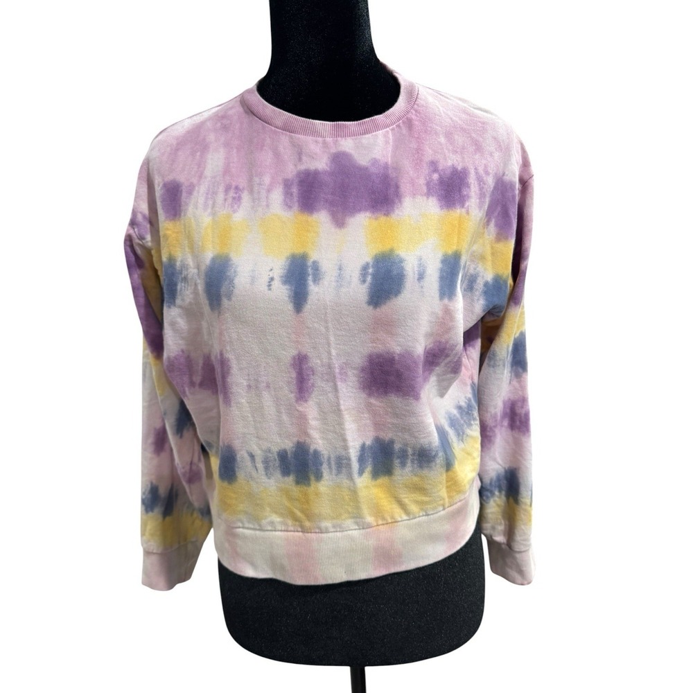 Isa & Ella Womens Tie‎ Dye Sweatshirt Purple Yellow Blue Striped Crewneck Small